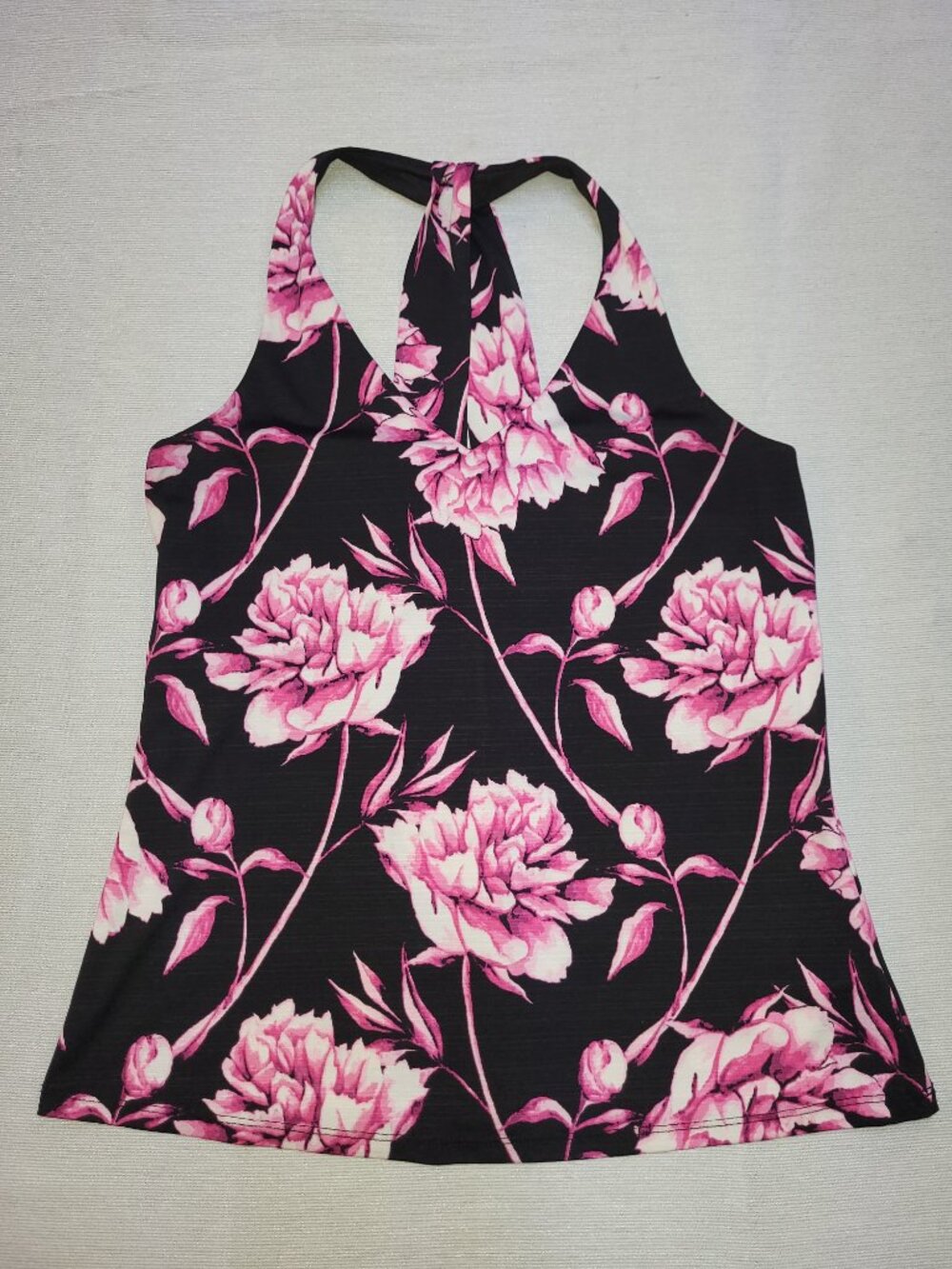 Ricki's Floral Tank Top Women's Small Black Pink Sleeveless V-Neck Blouse - Picture 12 of 12